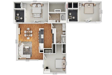 Floor plan for 2 beds, 2 baths, 1182 sqft