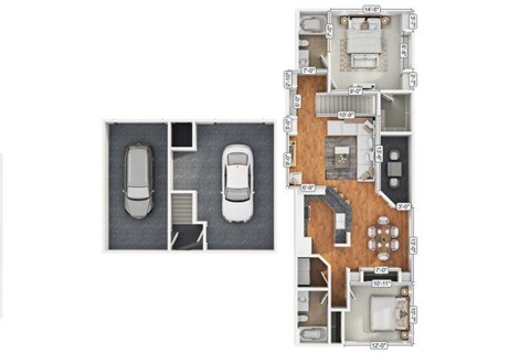 Floor plan for 2 beds, 2 baths, 1131 sqft