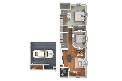 Floor plan for 2 beds, 2 baths, 1024 sqft