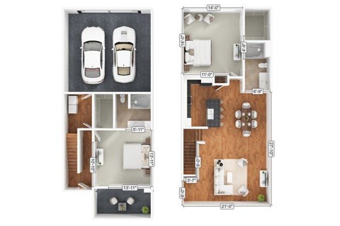 Floor plan for 2 beds, 2 baths, 1489 sqft