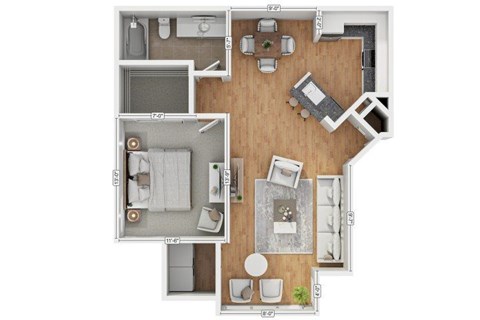 Floor plan for 1 bed, 1 bath, 712 sqft