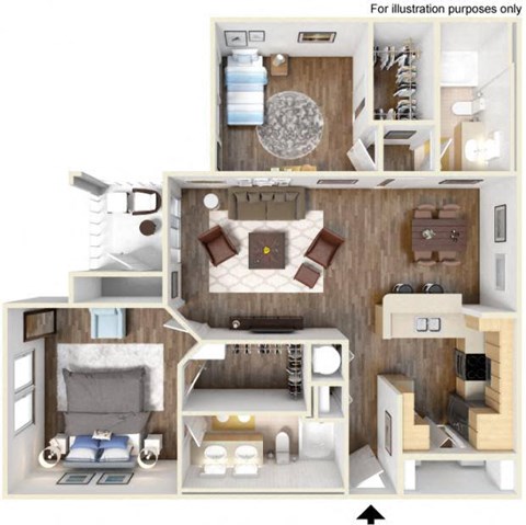 Floor plan for 2 beds, 2 baths, 1083 sqft