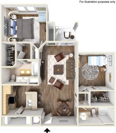 Floor plan for 2 beds, 2 baths, 1090 sqft