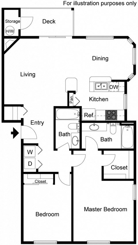 Floor plan for 2 beds, 2 baths, 1109 sqft
