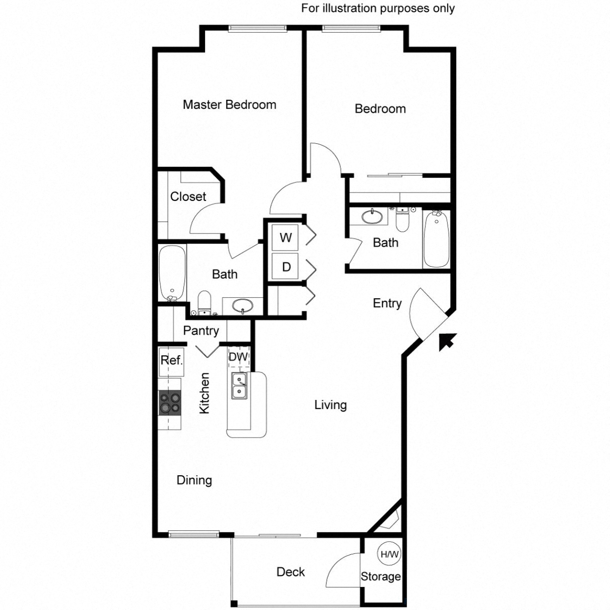 Floor plan for 2 beds, 2 baths, 1089 sqft