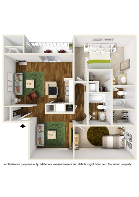 Floor plan for 2 beds, 2 baths, 1144 sqft