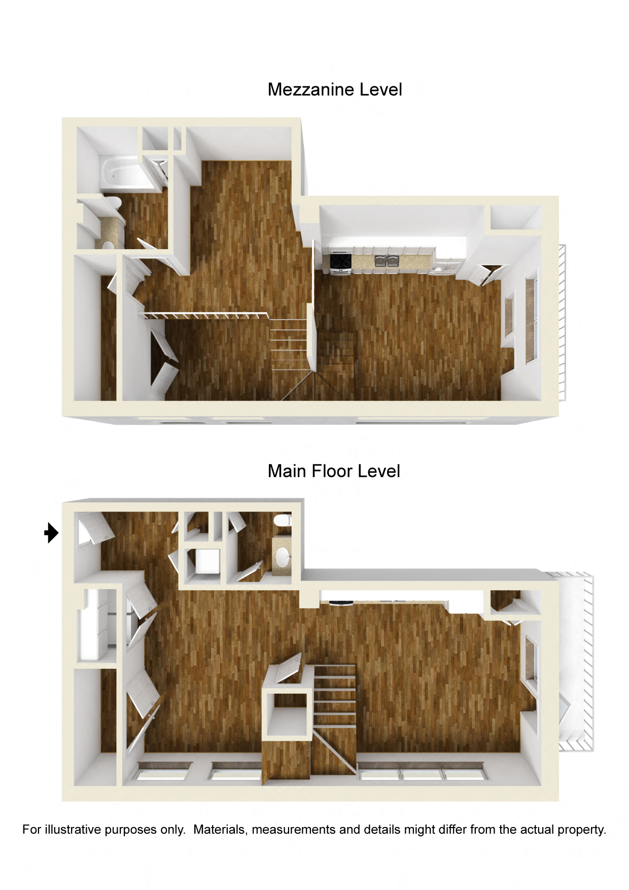 Floor plan for studio, 1.5 baths, 990 sqft