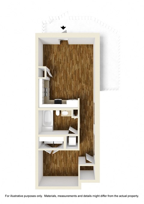 Floor plan for studio, 1 bath, 570 sqft