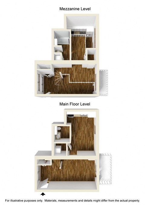 Floor plan for studio, 1.5 baths, 690 sqft