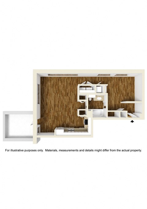 Floor plan for studio, 1 bath, 730 sqft
