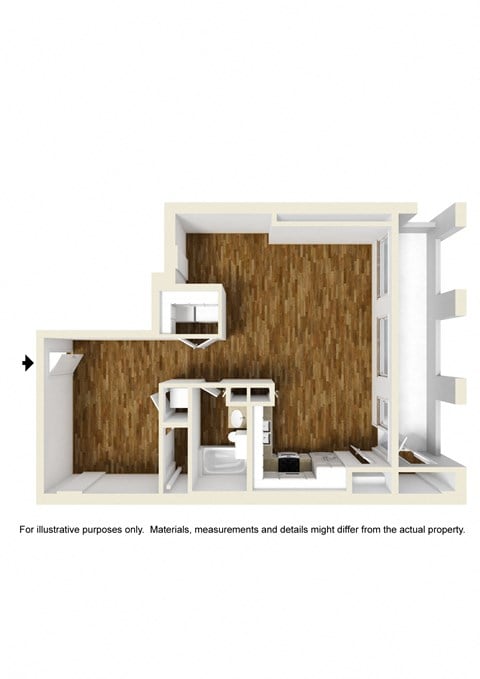 Floor plan for studio, 1 bath, 785 sqft