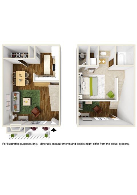 Floor plan for 1 bed, 1 bath, 708 sqft
