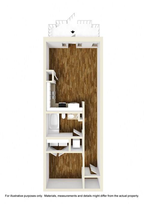 Floor plan for studio, 1 bath, 560 sqft