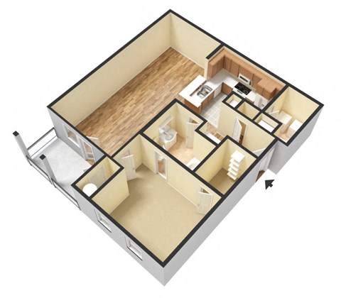 Floor plan for 1 bed, 1 bath, 852 sqft