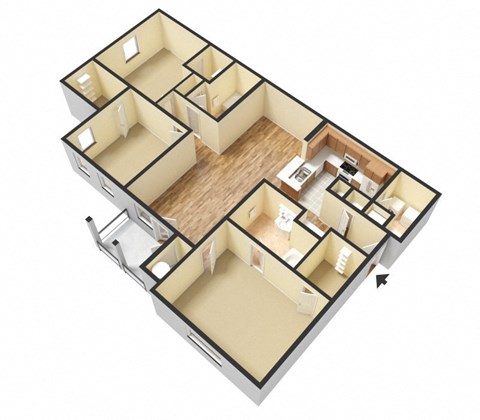 Floor plan for 3 beds, 2 baths, 1415 sqft