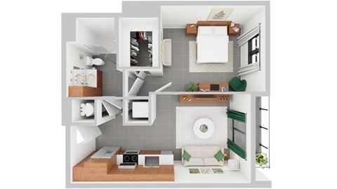 Floor plan for 1 bed, 1 bath, 588 sqft