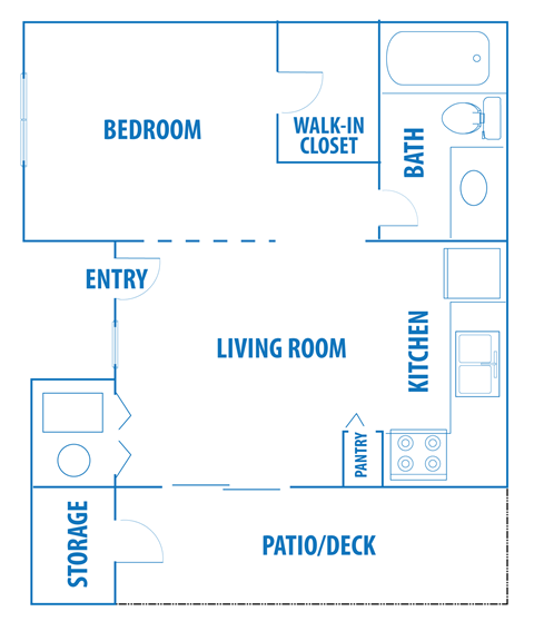Floor plan for 1 bed, 1 bath, 406 sqft