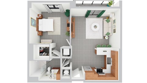 Floor plan for 1 bed, 1 bath, 782 sqft