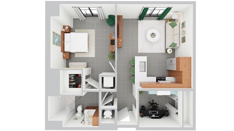 Floor plan for 1 bed, 1 bath, 801 sqft