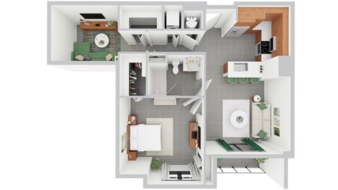 Floor plan for 1 bed, 1 bath, 845 sqft