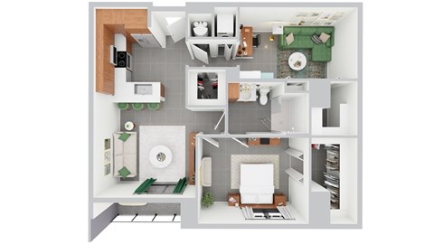 Floor plan for 1 bed, 1 bath, 865 sqft