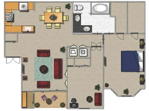 Floor plan for 1 bed, 1 bath, 1000 sqft
