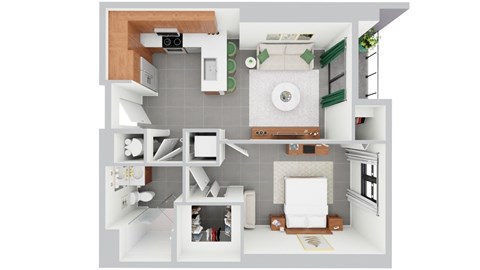 Floor plan for 1 bed, 1 bath, 628 sqft