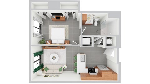 Floor plan for 1 bed, 1 bath, 591 sqft