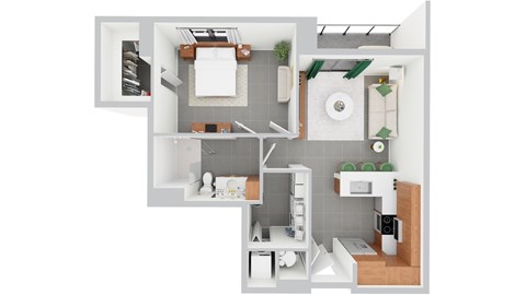 Floor plan for 1 bed, 1 bath, 685 sqft