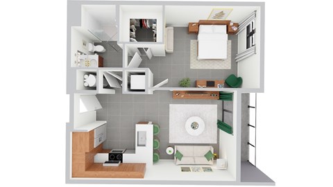 Floor plan for 1 bed, 1 bath, 658 sqft