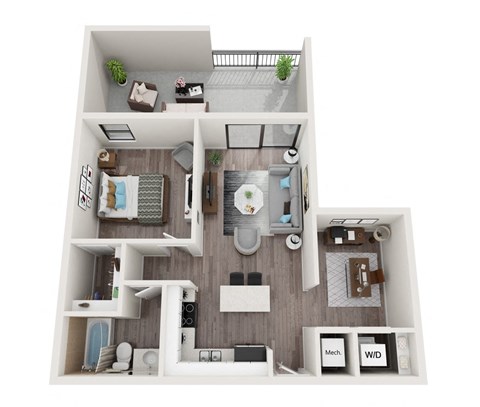 Floor plan for 1 bed, 1 bath, 685 sqft