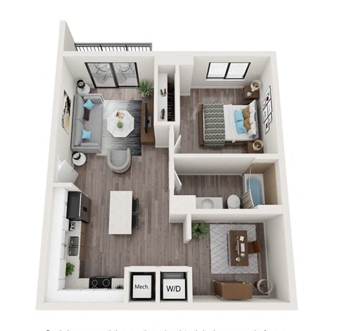 Floor plan for 1 bed, 1 bath, 700 sqft
