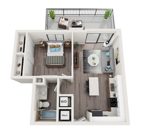 Floor plan for 1 bed, 1 bath, 600 sqft