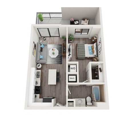 Floor plan for 1 bed, 1 bath, 600 sqft