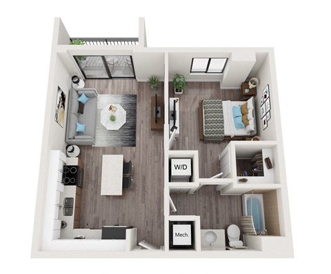 Floor plan for 1 bed, 1 bath, 600 sqft