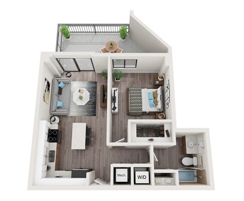 Floor plan for 1 bed, 1 bath, 625 sqft