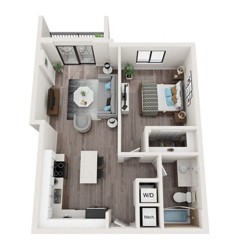 Floor plan for 1 bed, 1 bath, 656 sqft
