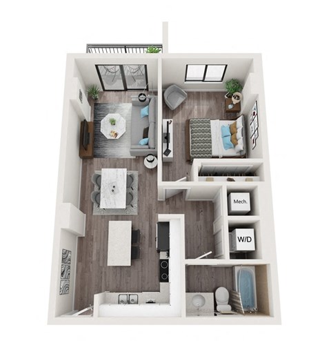 Floor plan for 1 bed, 1 bath, 650 sqft