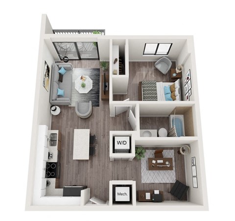 Floor plan for 1 bed, 1 bath, 650 sqft