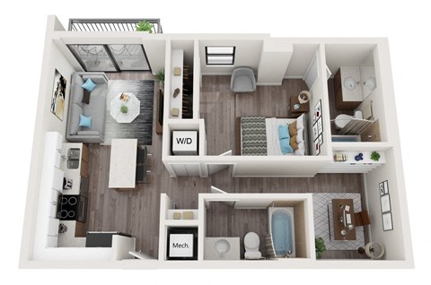 Floor plan for 1 bed, 1 bath, 680 sqft