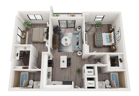 Floor plan for 2 beds, 2 baths, 915 sqft
