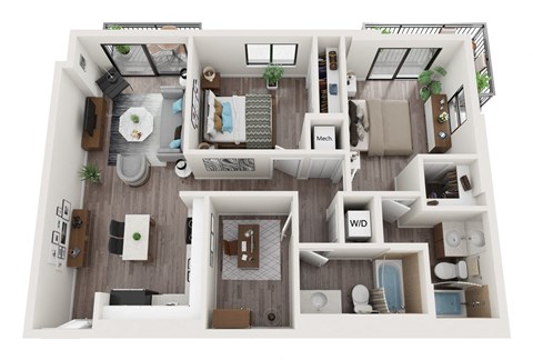 Floor plan for 2 beds, 2 baths, 990 sqft