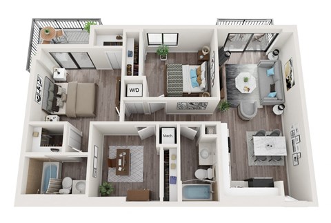 Floor plan for 2 beds, 2 baths, 1050 sqft
