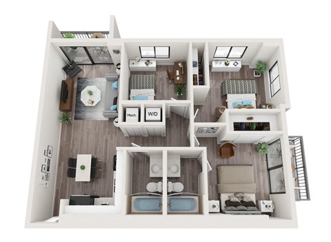 Floor plan for 2 beds, 2 baths, 965 sqft
