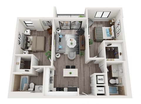 Floor plan for 2 beds, 2 baths, 900 sqft