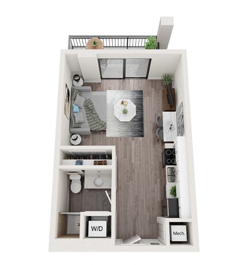 Floor plan for studio, 1 bath, 451 sqft