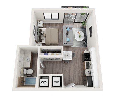 Floor plan for studio, 1 bath, 450 sqft