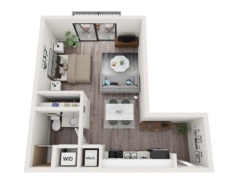 Floor plan for studio, 1 bath, 525 sqft