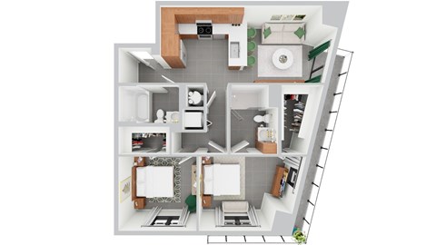 Floor plan for 2 beds, 2 baths, 840 sqft