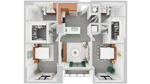 Floor plan for 2 beds, 2 baths, 980 sqft